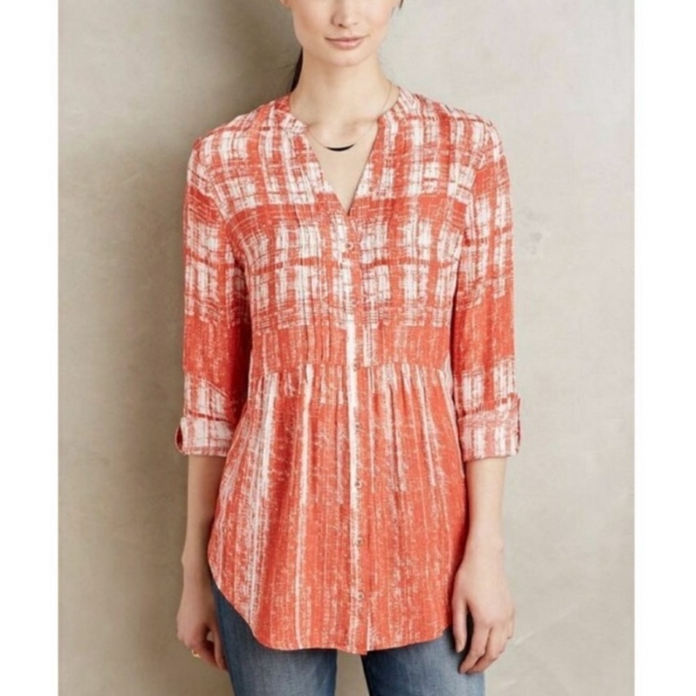 Anthropologie Maeve Orange Calia V-Neck Tunic Top